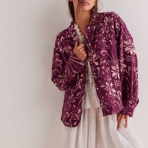 Free People We the Free Calico Floral Print Flannel Shirt Wine Combo NWOT